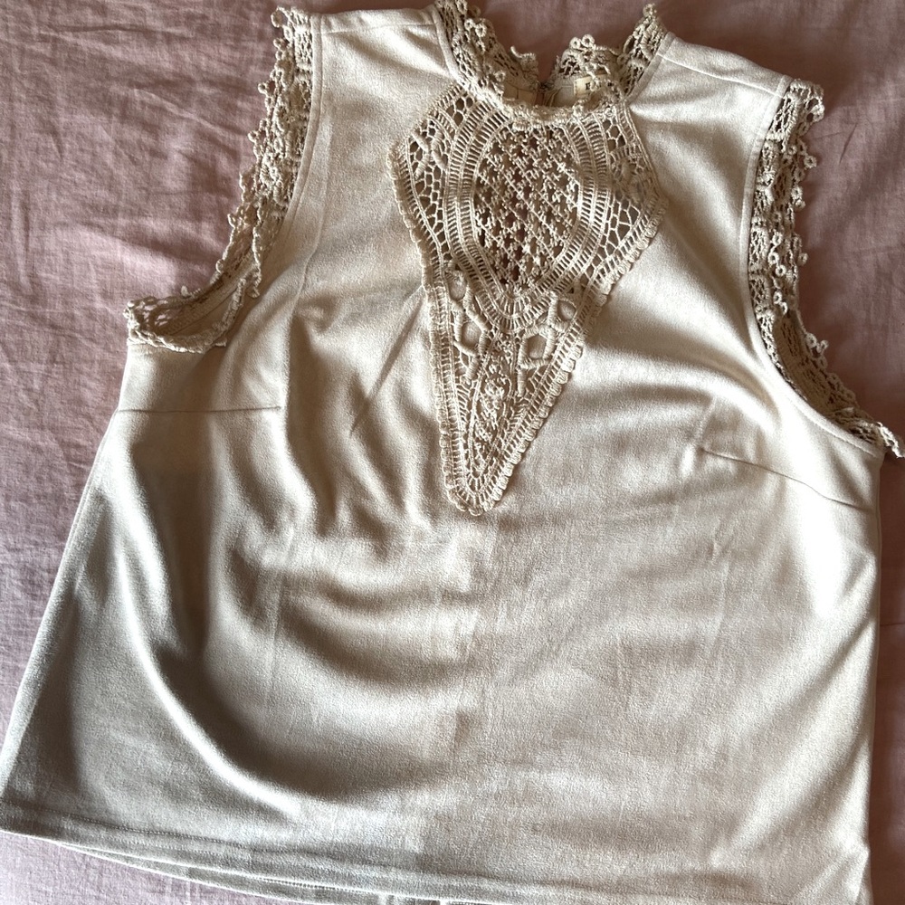 Francesca’s Collection Suede Tank chrochet collar